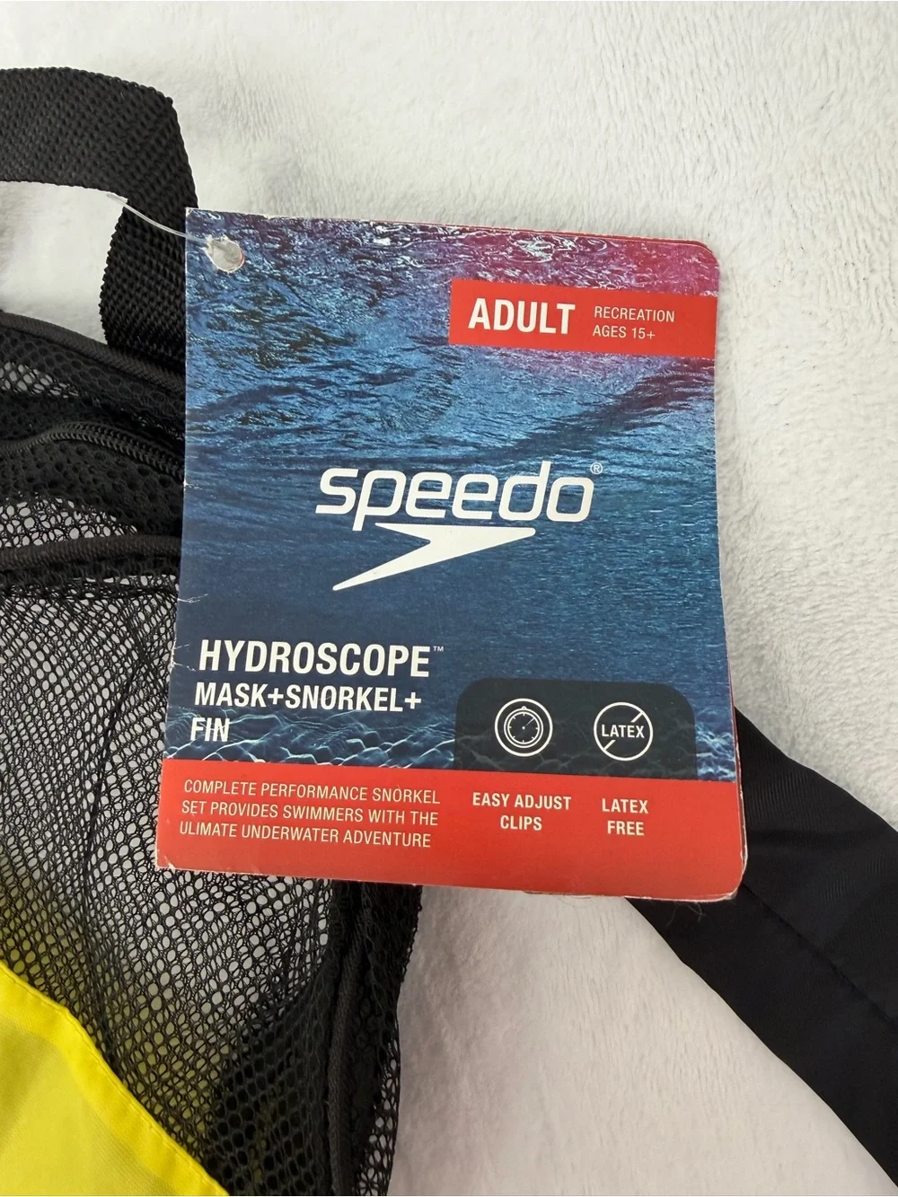 Speedo Hydroscope Snorkel Gear Mesh Backpack Bag Adult Swim Yellow Black NWT
